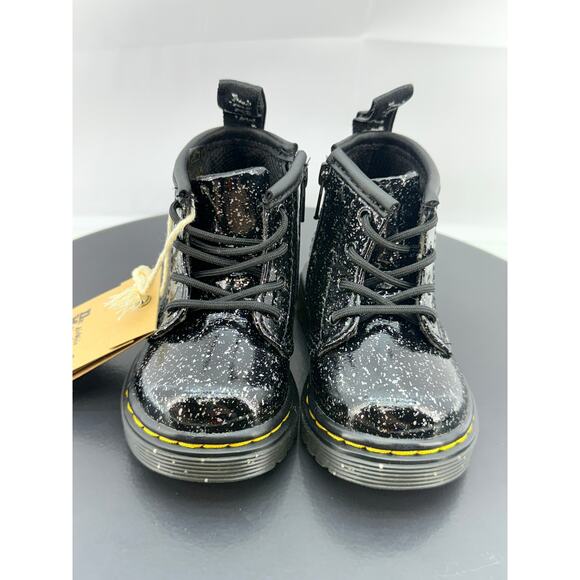 Dr. Marten Cosmic Glitter Toddler Size 4 Kids Combat Boots Black Patent Leather - Picture 2 of 9